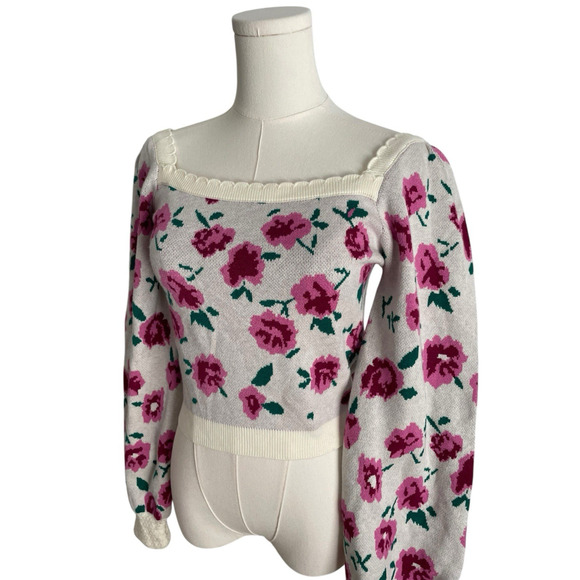 Willow & Wind Crop Sweater Womens M Knit Lace Trim Milkmaid Floral Fairy NWT - Picture 2 of 8